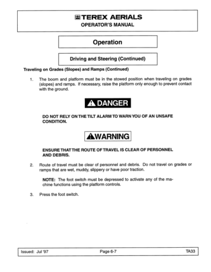 TEREX TA33 Self Propelled Articulating Boom Lift Operation Manual - Image 11