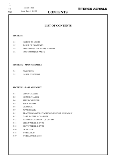 Terex TA33 Articulated Boom Lift Parts Manual - Image 4