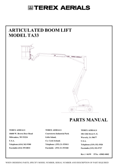 Terex TA33 Articulated Boom Lift Parts Manual - Image 2