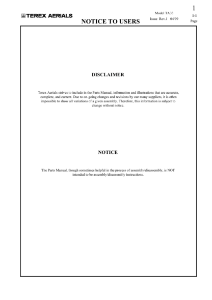 Terex TA33 Articulated Boom Lift Parts Manual - Image 3