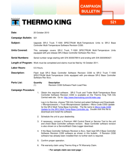 Thermo King CB521 Upgrade SR-2 Truck T-1000 SPECTRUM Multi-Temperature Manual - Image 2