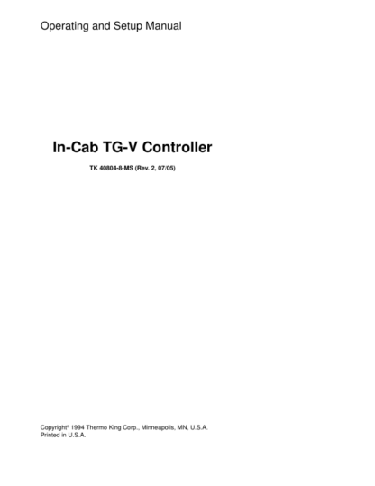 Thermo King In-Cab TG-V Controller Operating Manual - Image 2