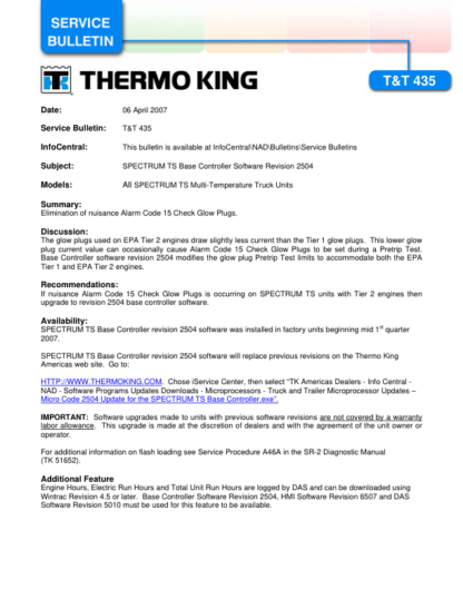 Thermo King TT435 SPECTRUM TS V2504-1 Manual - Image 2