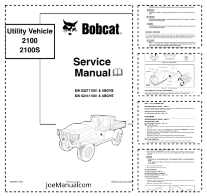 Bobcat 2100 2100S Utility Vehicle Service Manual 6901987