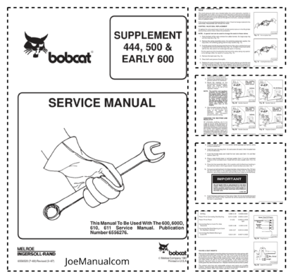 Bobcat 444 500 600 Skid Steer Loaders Service Manual Supplement