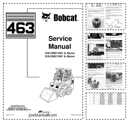 Bobcat 463 Loader Service Manual SN 538911001 539011001