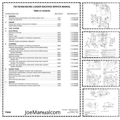 CASE 750 760 860 960 965 Loader Backhoe Service Manual