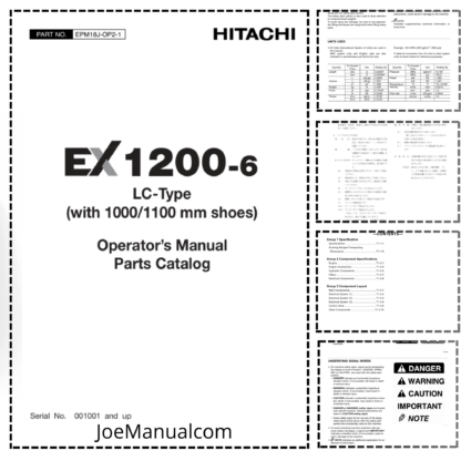 Hitachi EX1200-6 LC Excavator Operator Manual, Parts Catalog