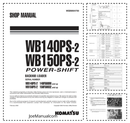 Komatsu WB140PS-2 150PS-2 Power Shift Backhoe Service Manual WEBD004700