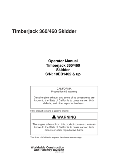 Timberjack 360 460 Skidder Operation Manual 10EB1402 up - Image 2