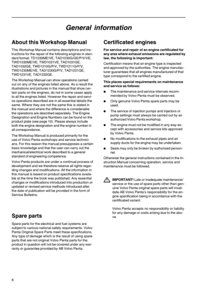 Volvo Penta TD1030ME VEG GEP- TAD1232GE Workshop Manual - Image 7