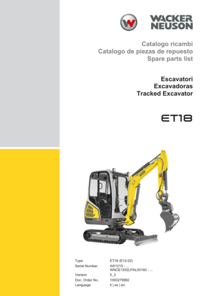Wacker Neuson ET18  Track Excavators Spare Parts Catalog - Image 2