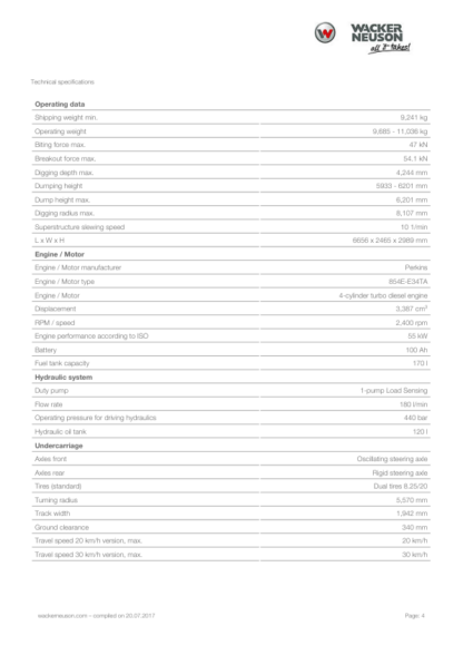 Wacker Neuson Wheel Excavators EW100 Specs - Image 5