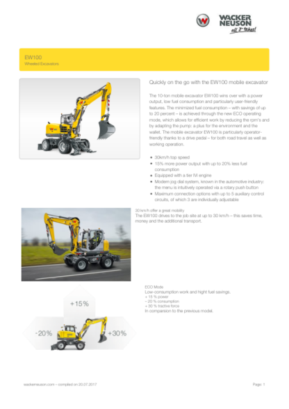 Wacker Neuson Wheel Excavators EW100 Specs - Image 2