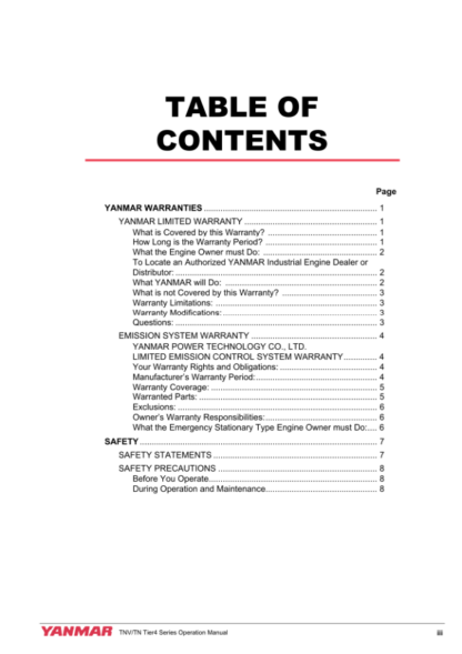 Yanmar TNV Series Common Rail Engines Operation Manual - Image 3