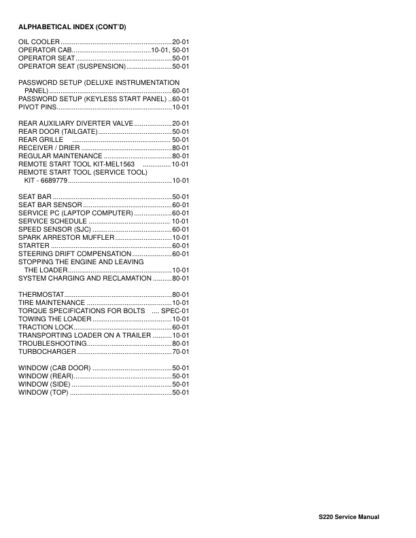 Bobcat S220 Skid Steer Loader Service Manual SN A5GK20001 A5GL20001 - Image 4