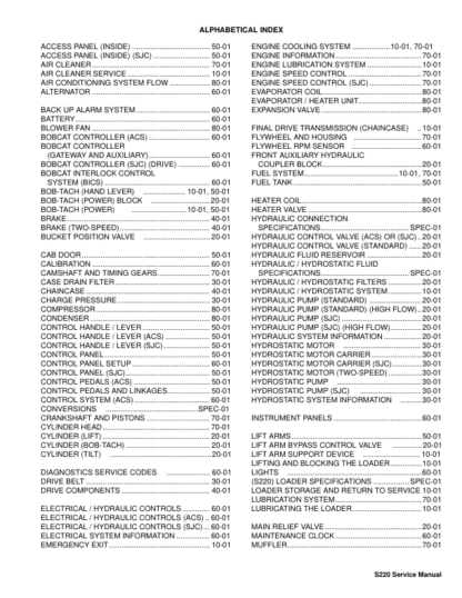 Bobcat S220 Skid Steer Loader Service Manual SN A5GK20001 A5GL20001 - Image 3