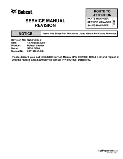 Bobcat S250 S300 Skid Steer Loader Service Manual 5213 52131 5215 5216 - Image 4