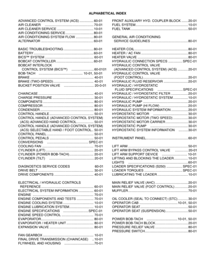 Bobcat S250 Skid Steer Loader Service Manual SN 520711001 52081001 - Image 3