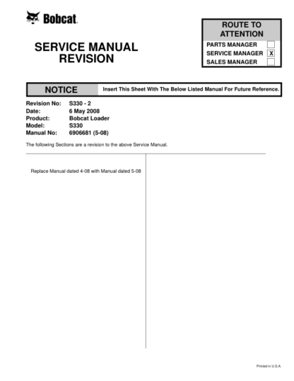 Bobcat S330 Skid Steer Loader Service Manual A02060001 A02160001 - Image 11