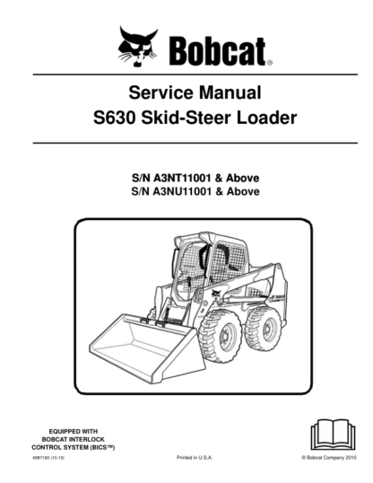 Bobcat S630 Skid Steer Loader Service Manual A3NT11001 A3NU11001 - Image 2