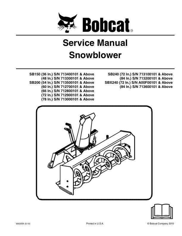 Bobcat SB150 SB200 SB240 SBX240 Snowblower Service Manual - Image 2
