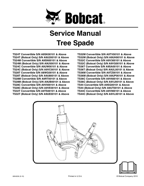 Bobcat TS24 TS28 TS32 TS36 TS44 Tree Spade Service Manual - Image 2