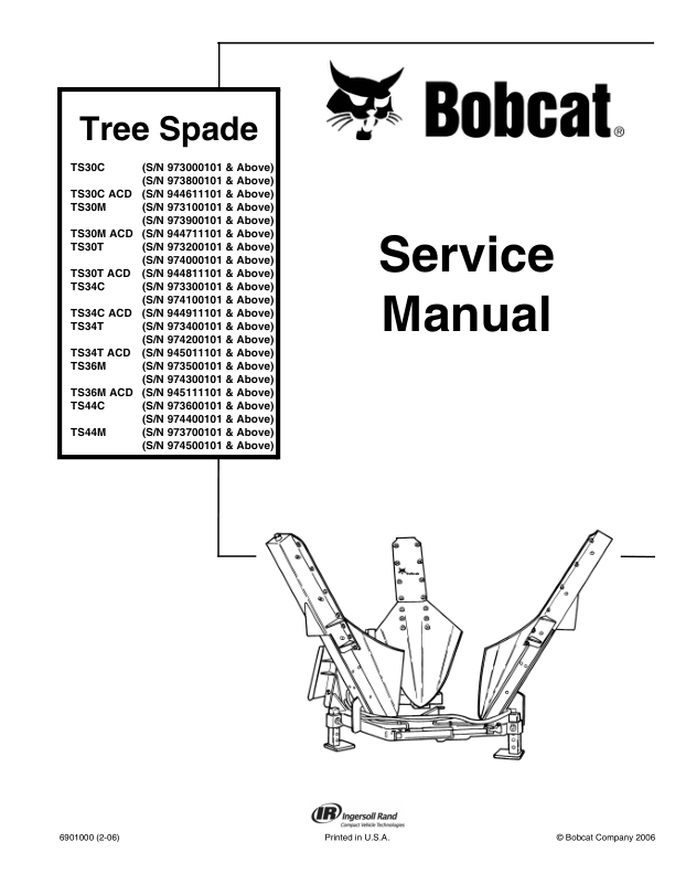 Bobcat TS30C TS30M TS30T TS34C TS34T TS36M TS44C TS44M Tree Spade Service Manual - Image 2