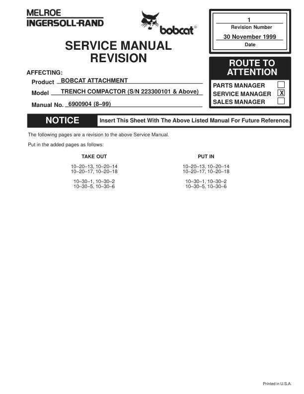 Bobcat Trench Compactor Service Manual 223300101 - Image 7