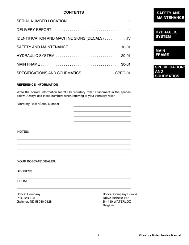 Bobcat Vibratory Roller Implement Service Manual AFLJ00101 AFLK AFLD AFLE AFLC - Image 4