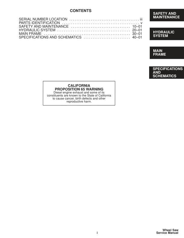 Bobcat Wheel Saw Implement Service Manual 991800101 991900101 2001 - Image 4
