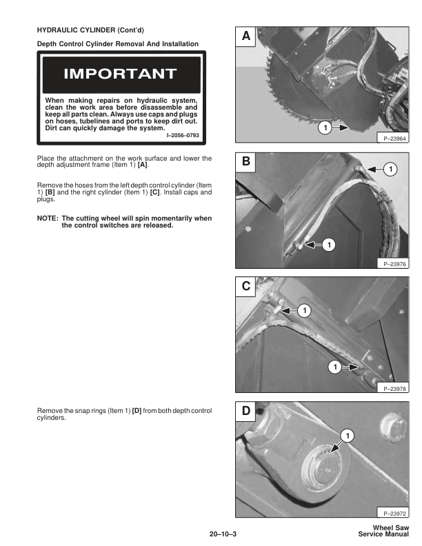 Bobcat Wheel Saw Implement Service Manual 991800101 991900101 2001 - Image 6