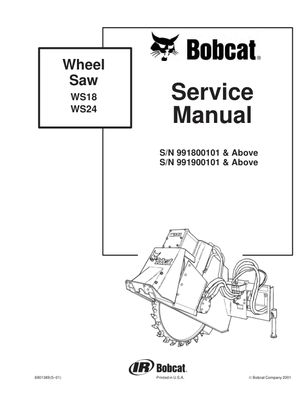 Bobcat Wheel Saw Implement Service Manual 991800101 991900101 2001 - Image 2