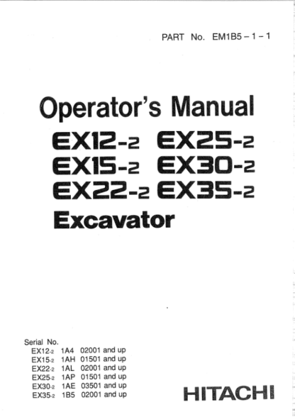 Hitachi EX Series Excavators Operators Manual - Image 2
