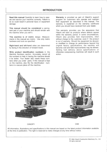 Hitachi EX Series Excavators Operators Manual - Image 3