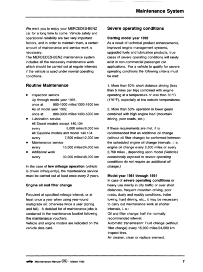 Mercedes Series 107 123 124 126 129 140 201 Maintenance Manual - Image 7