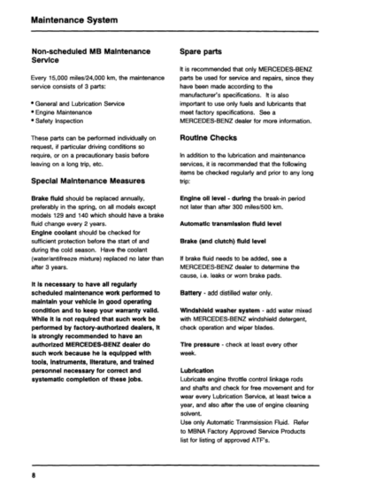 Mercedes Series 107 123 124 126 129 140 201 Maintenance Manual - Image 8
