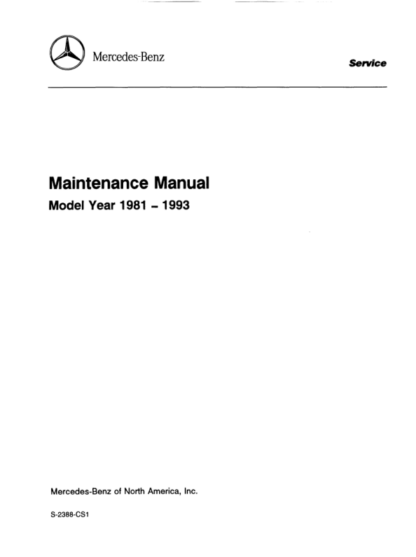 Mercedes Series 107 123 124 126 129 140 201 Maintenance Manual - Image 2