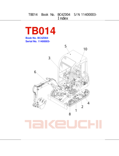 Takeuchi TB014 Excavator Parts Catalog - Image 2