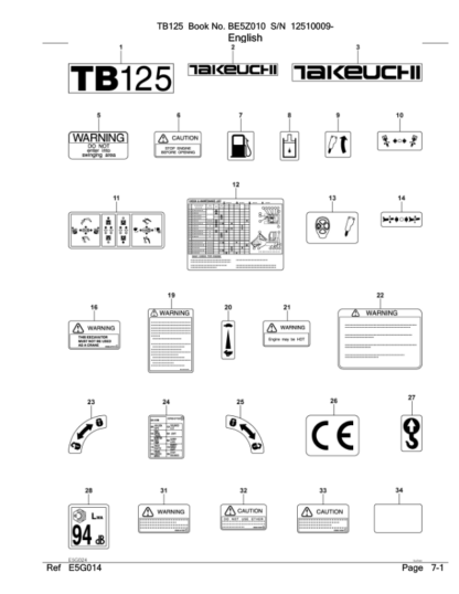 Takeuchi TB125 Excavator Parts Catalog - Image 9