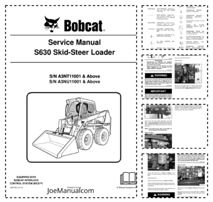 Bobcat S630 Skid Steer Loader Service Manual A3NT11001 A3NU11001