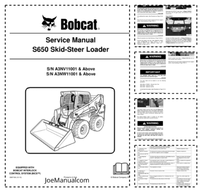 Bobcat S650 Skid Steer Loader Service Manual A3NV11001 A3NW11001