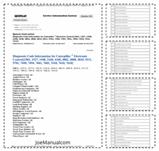 Caterpillar Electronic Control CID MID FMI Fault Codes