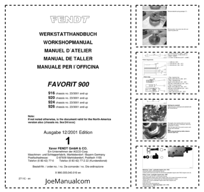 Fendt Favorit 916 920 924 926 Vario Tractors Workshop Manual