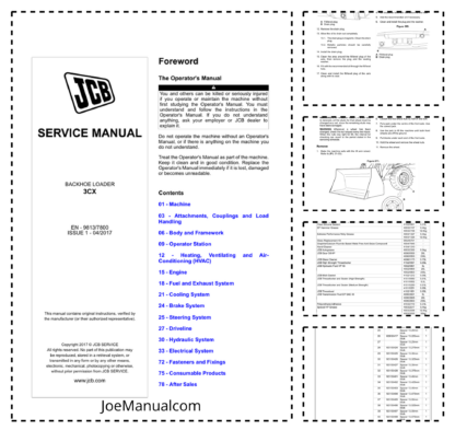 JCB 3CX Backhoe Loader Service Manual 2017+ 9813-7800