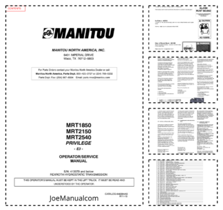 Manitou MRT1850 MRT2150 MRT2540 Privilege Telescopic Handlers Workshop Service Manual