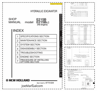 New Holland E215B E215BLC HS Engine Hydraulic Excavator Service Manual AFME Rev 07-2007