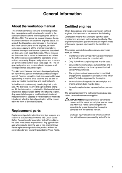 Volvo Penta 31 32 41 42 43 44 300 Series Marine Engines Engine Body Workshop Manual - Image 7