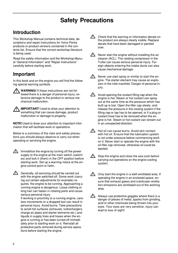 thumbnail image 2 of Volvo Penta 31-44 Series Engine Workshop Manual – 2001 Reprint, Paper Format 2 of 6