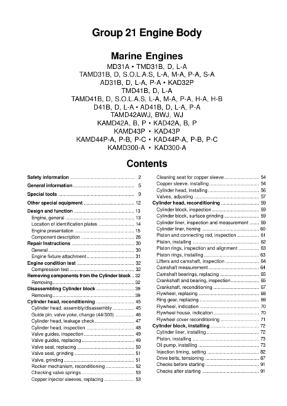 Volvo Penta 31 32 41 42 43 44 300 Series Marine Engines Engine Body Workshop Manual - Image 3